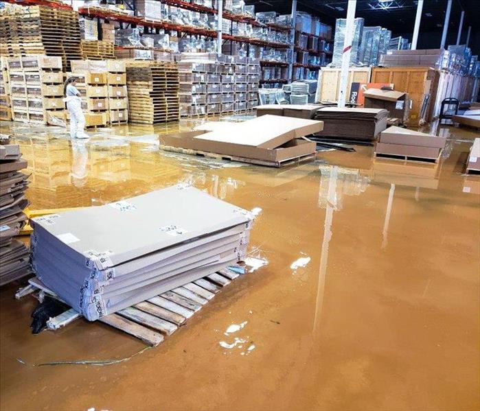 Flood water on the floor of a Nashville warehouse