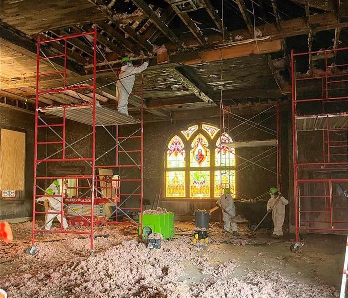 SERVPRO techs restoring the inside of a church in Nashville, TN that caught fire
