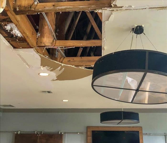 Damaged ceiling due to a roof leak in Nashville, TN
